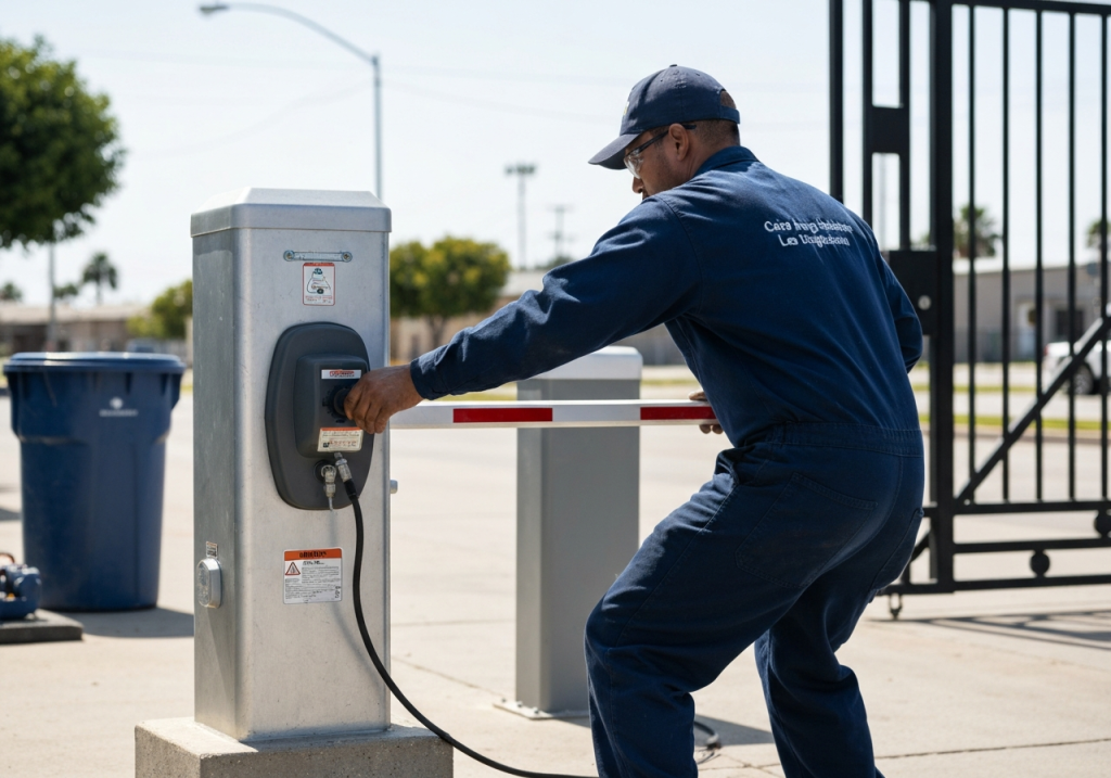 Gate access control system being operated by technician